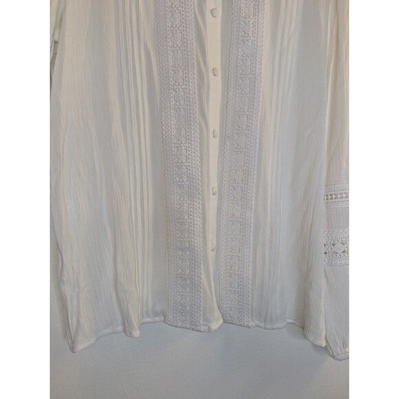 YEST Women's White Gauzy Cotton Button Up Shirt Women's Sz 10 Crochet Bohemian - Picture 4 of 12